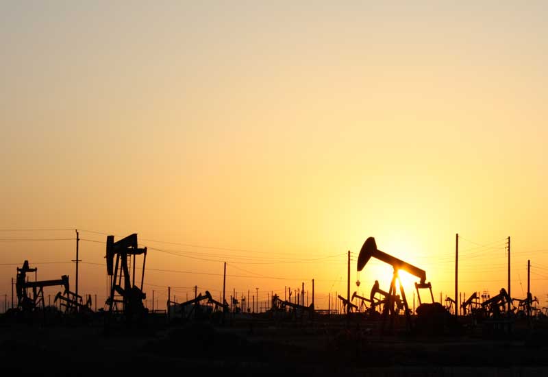 Oil pumps at sunset